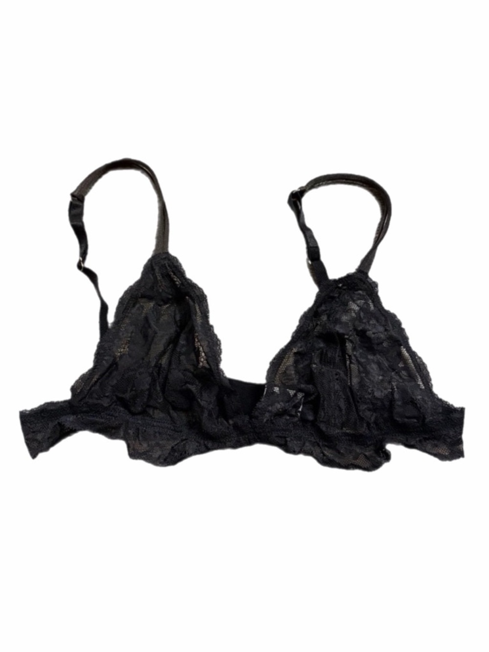 90s/Y2K European Vintage Floral Lace Triangle Plunge Bralette (Black) Size M